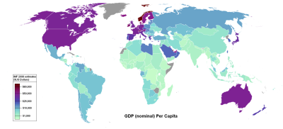 GDP -gross domestic product- nominal per cápita per country